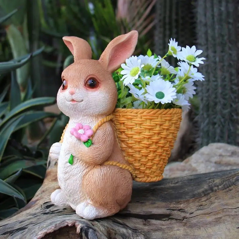 Cute Rabbit Succulent Flowerpot Resin Statue Ornaments Balcony Layout Figurines Crafts Garden Outdoor Courtyard Sculpture Decor