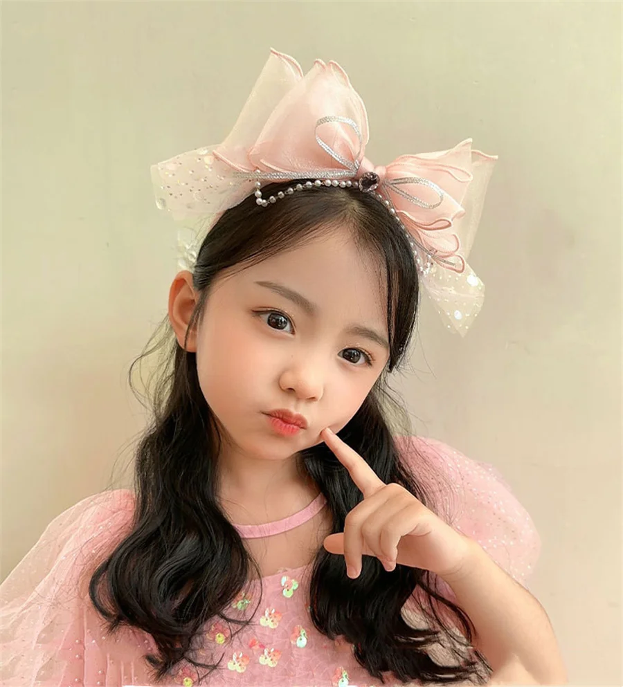 New fashionable children\'s headband lace bow hairpin girls girls pearl tassel headband little girl birthday hair accessories