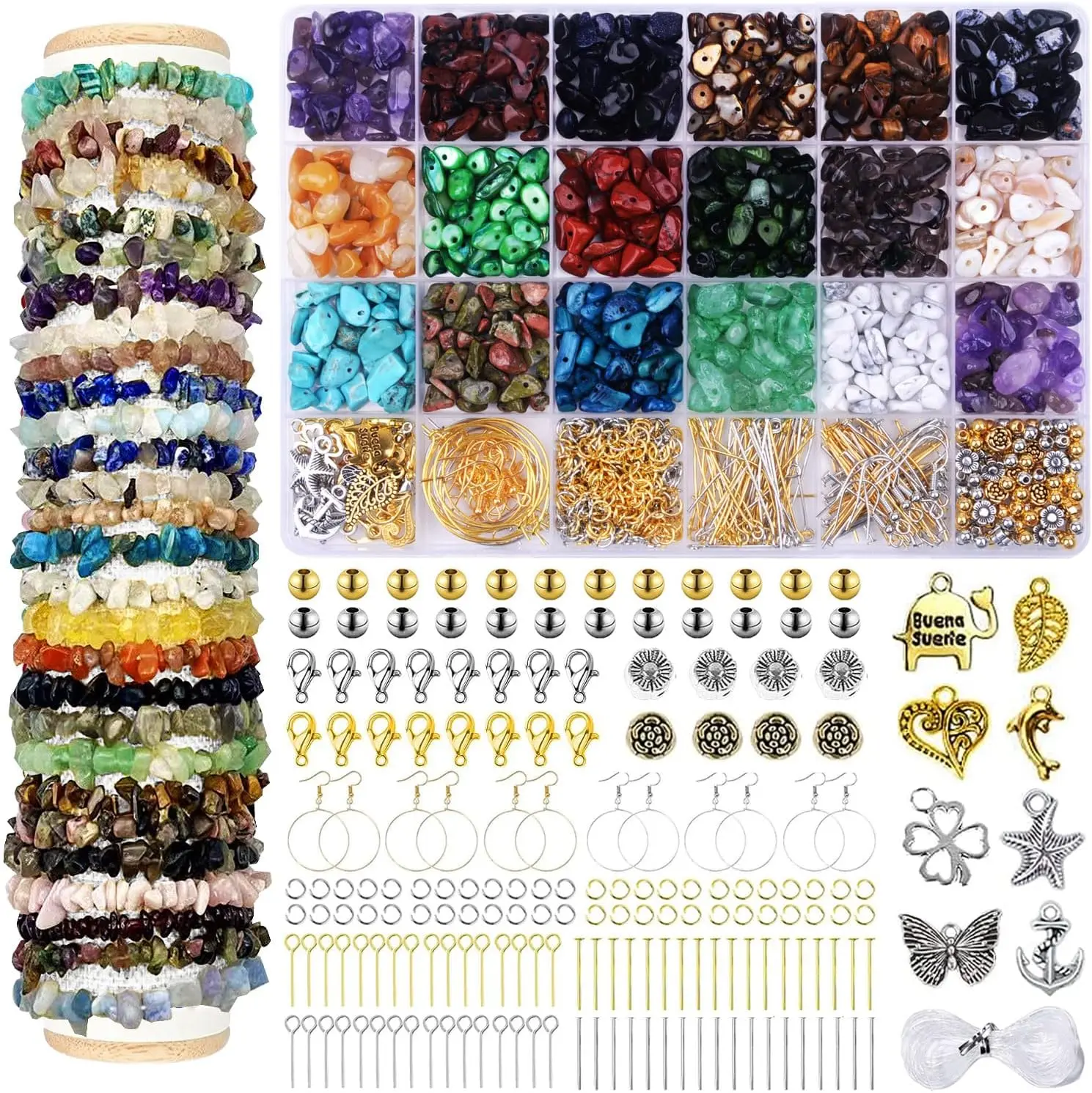 

UGCRYSTAL 1180 PCS Stone Beads Jewelry Making Supplies Kit DIY Charms Earring Hooks Make Bracelets Yourself For Girls and Adults