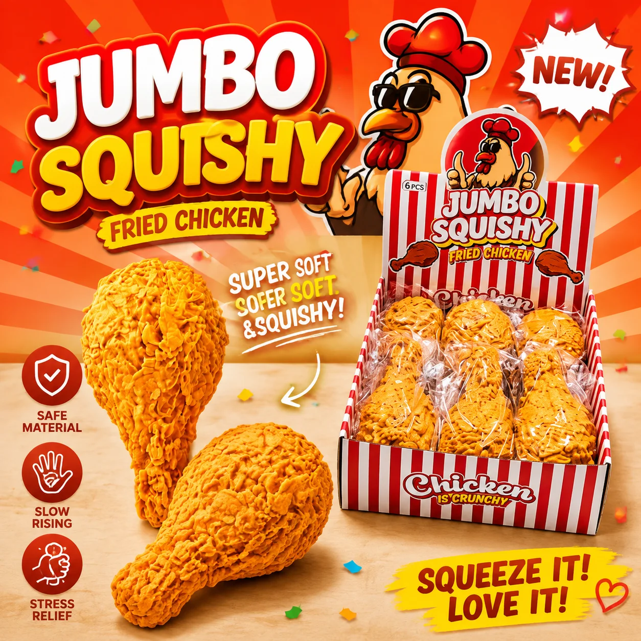 Simulated Fried Chicken Leg Fidget Squeeze Toy Stress Reliever Quick Rebound Soft Squishy Toy For Daily Anxiety Release