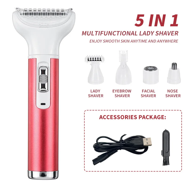 Electric Depilator Private Lady Shaver Private Parts Armpit Pubic Hair Shaver Multi-functional Five-piece Set For Women Hair Rem