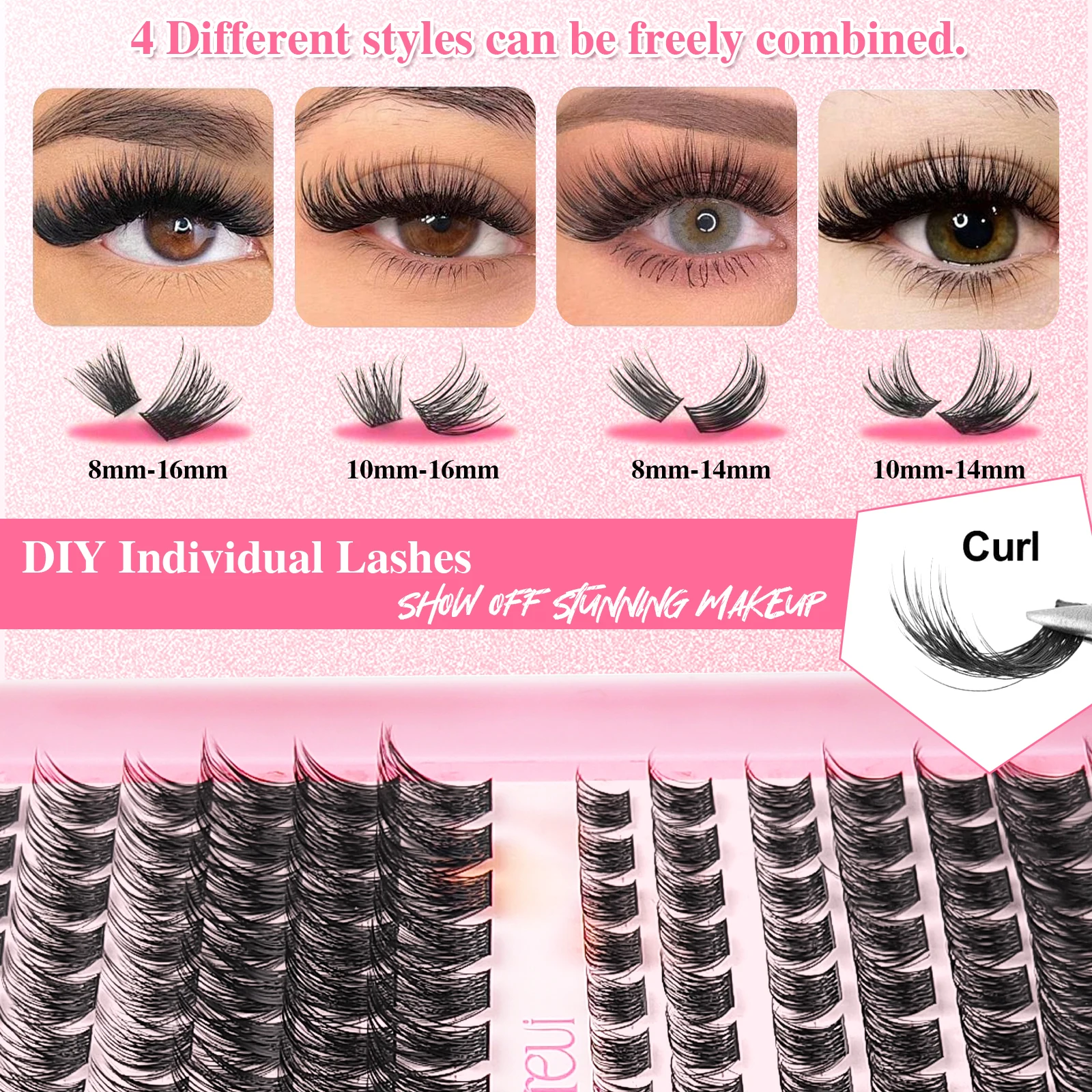 DIY Wimpern-Cluster-Set 8-16mm gemischte Länge, voluminöse, einzelne Wimpern mit Kleber, Versiegelungsmittel, Pinzette und Pinsel, weich und leicht – Detail 5