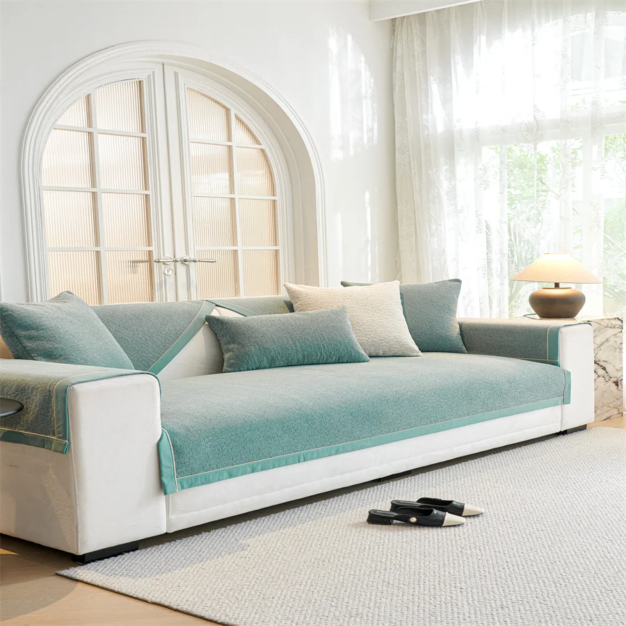 Nordic Sofa CushionFour Seasons Universal Waffe Sofa Cushion Chenille Sofa Cushion Modern Simple Solid Color Non-Slip