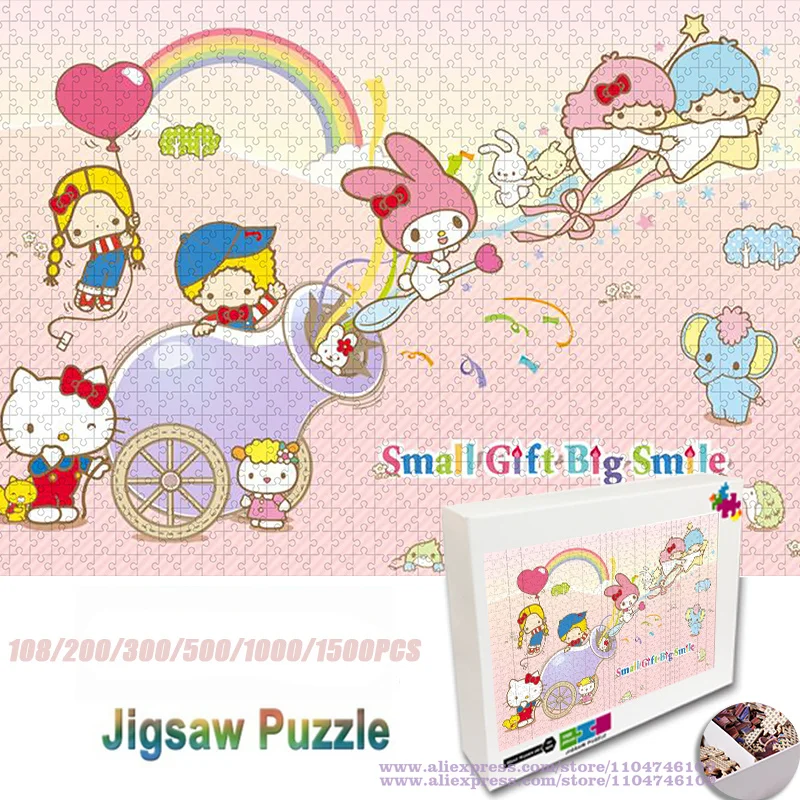 

Пазл с персонажами Sanrio, головоломка с героями мультфильмов, аниме «Hello Kitty My Melody», 108/200/300/500/1000/1500 шт., интеллектуальные пазлы для детей