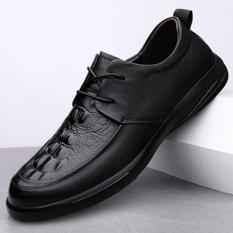 

Crocodile Pattern Men's Genuine Leather+Microfiber Leathe Shoes Soft Anti-slip Rubber Loafers Man Casual Leather Shoes for Men