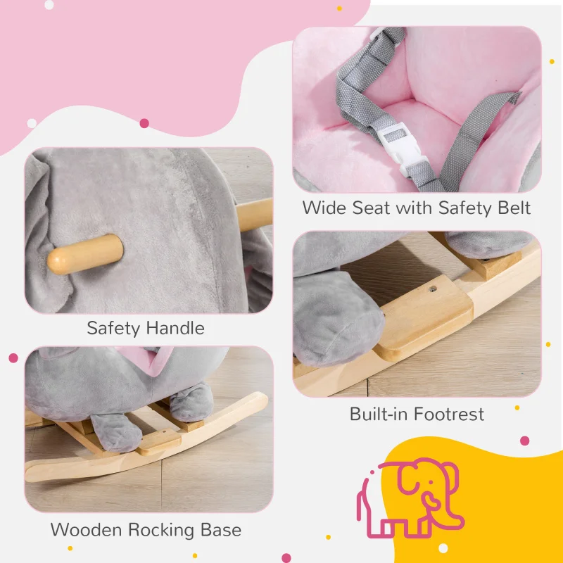 

Gray Baby Horse Elephant Rocking Chai Toddler Rocker Toy Sound Effects Safety Belt Soft Seat Safe Toddler Rocking Chair