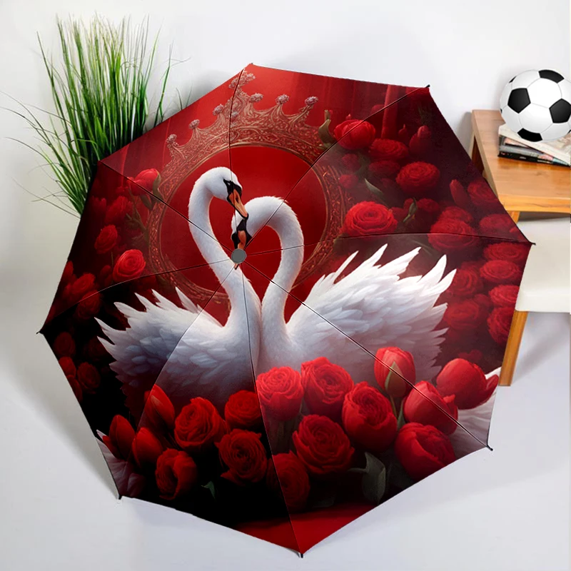 A Pair of Swans Umbrella Automatic Open/close, Sturdy Iron Frame & 8-Rib Struct, Umbrella for Women & Men, Valentine's Day Gift
