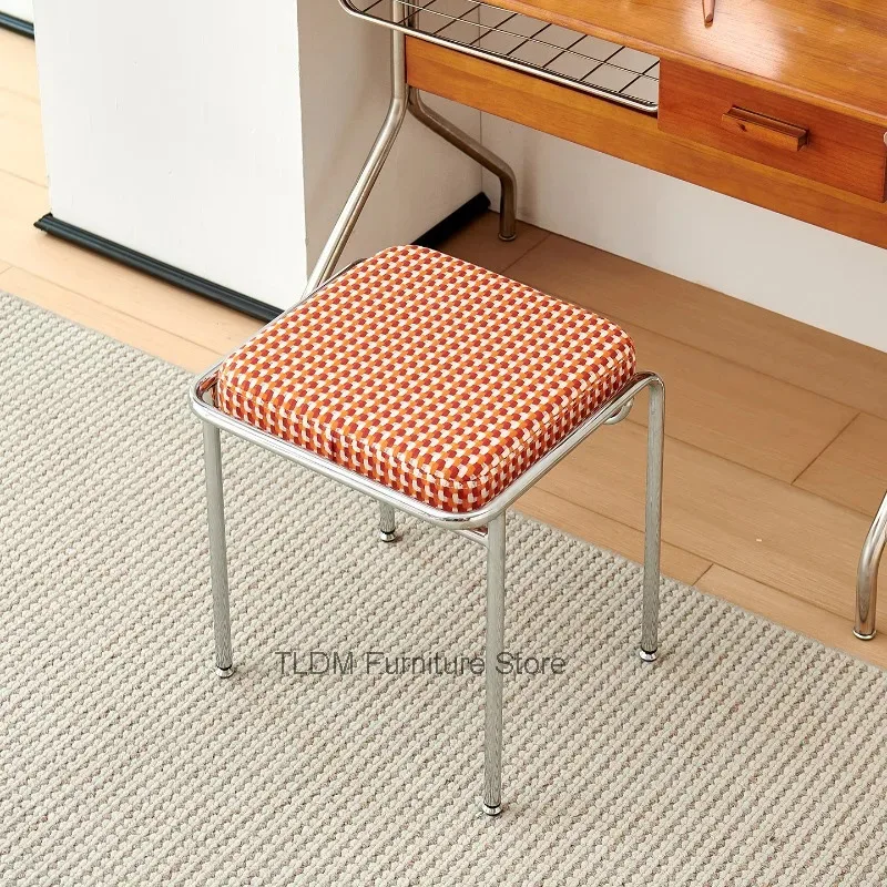Modern Square Ottoman with Metal Frame and Houndstooth Upholstered Cushion Multifunctional Accent Stool for Living Room, Bedroom