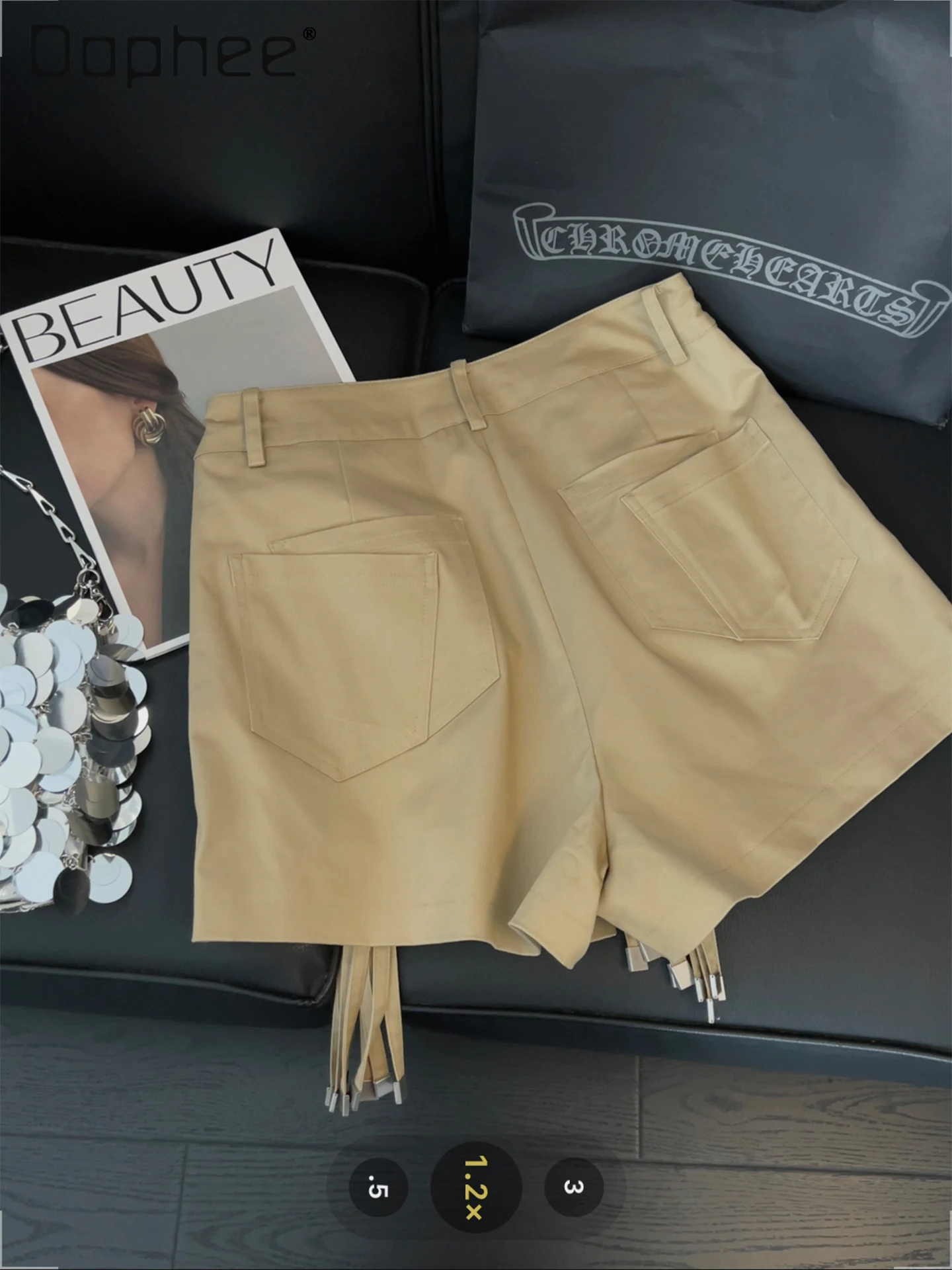 Retro Temperament Skirt Women Fringed Straps Casual Versatile A-word Shorts Commuter Style Solid Color High Waist Slim Shorts