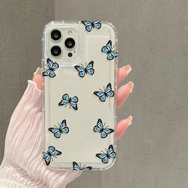 Suitable For IPhone 15/11/14/13/12/11 Pro Max/XR/XS/7/8 Plus/SEAir Cushion Blue Butterfly Anti-fall Mobile Phone Case