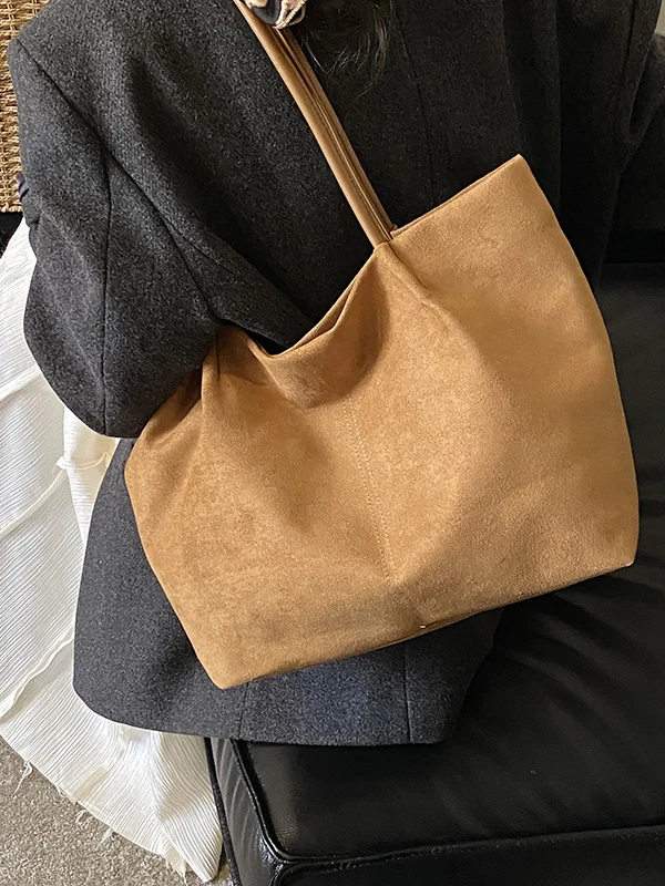 Winter Large Capacity Retro Suede Tote Bag Women's 2025 New Style Commuter Mother-Child Bag Single Shoulder Bag Fashionable