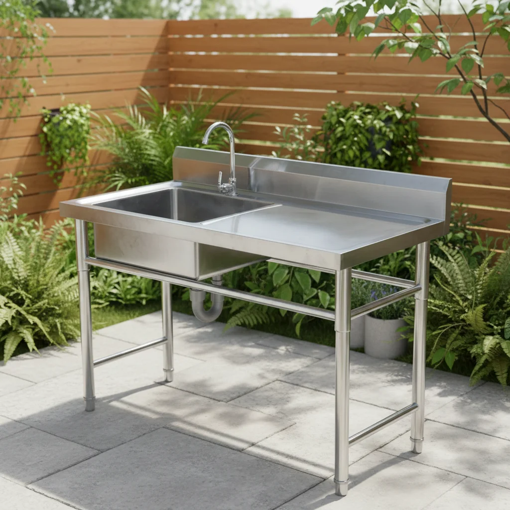 gm-Factory Direct Free Standing 304 SUS Stainless Steel Sink Table Commercial Basin Sink  for Restaurant and Outdoor