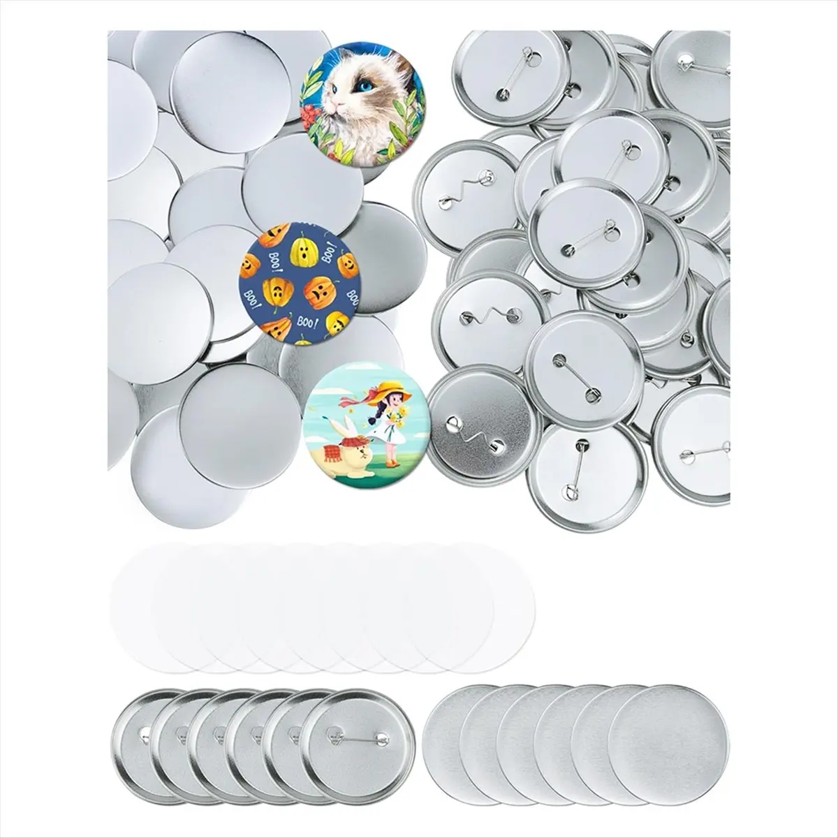 ABZT 150 Pcs 2.28inch(58mm) Button Blanks Kit- for Custom Pins, Includes Metal Shells, Pin Backs&Clear Film