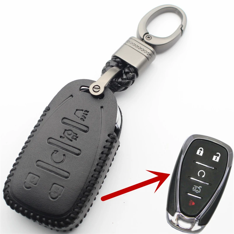 Genuine Leather Car Key Case Cover For Chevrolet Chevy Camaro Equinox Cruze Malibu Spark