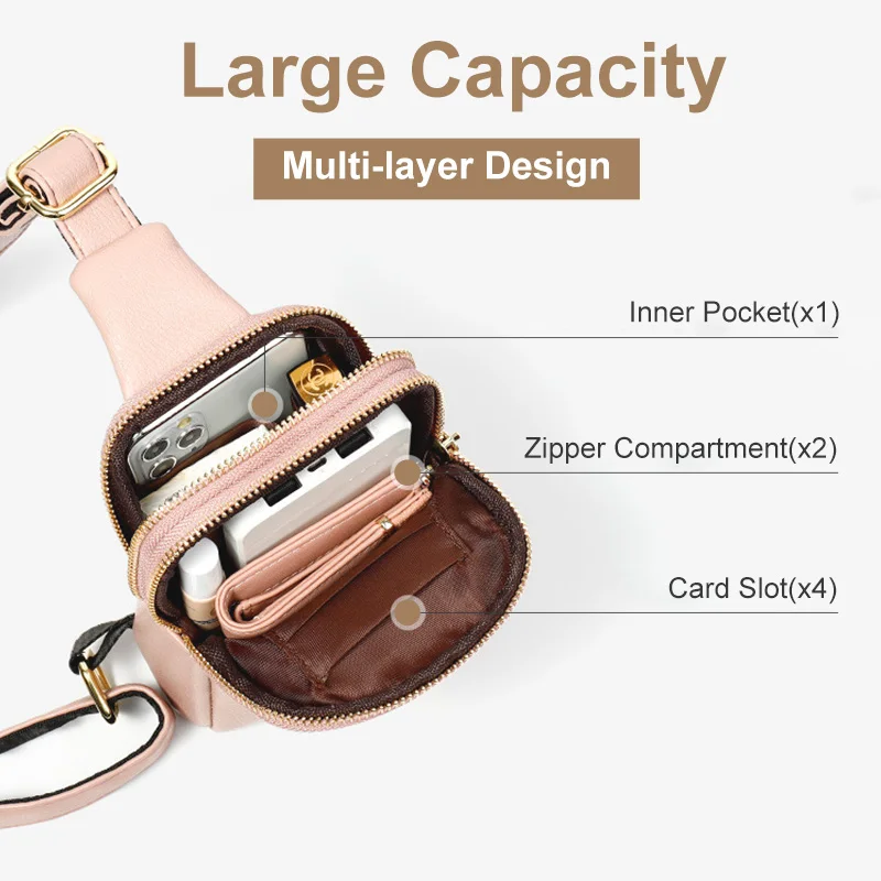 Trendy Diagonal Bag Women Brand Leather Small Pack Banana Chest Pouch Literary Girls Pink Shoulder Pocket Outside Zipper Mochila