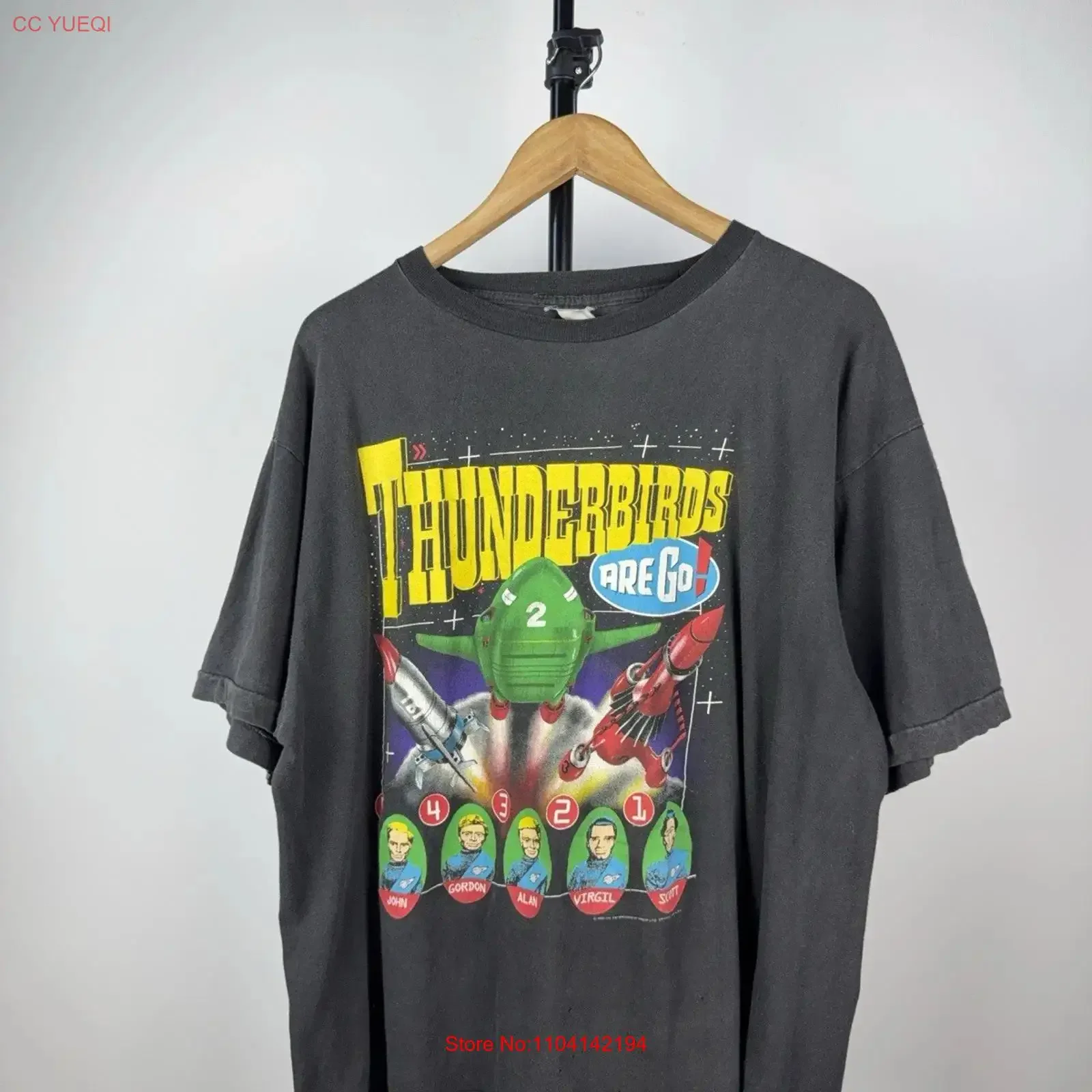 Vintage 1991 Thunderbirds Are Go Movie Retro Faded T shirt Men s L Size vintage Washed Casual Stretched graphic Slightly homme