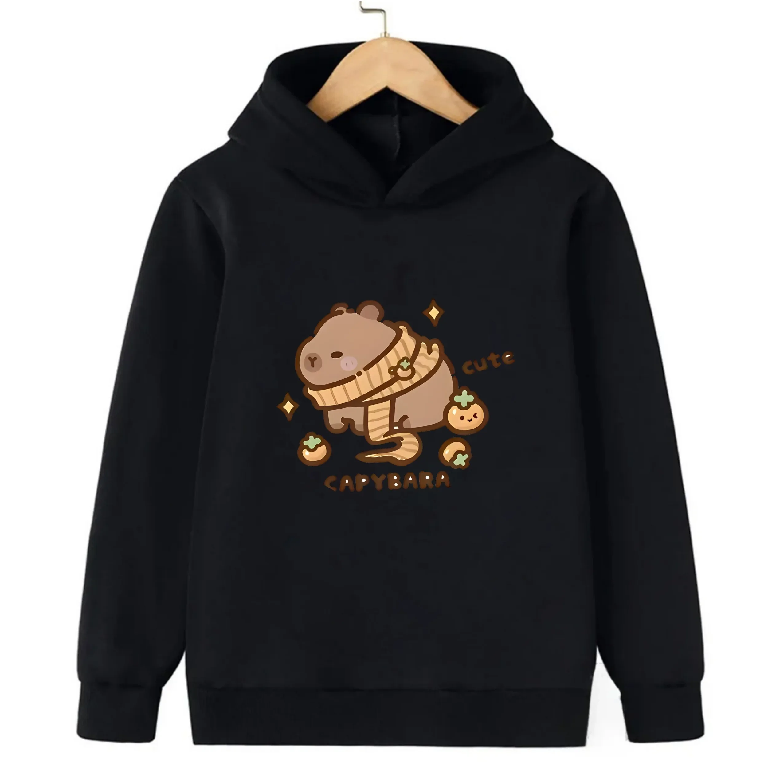 Cute Capybara Children Hooded Sweatshirt Boy Girl Autumn Winter Daily Outdoor Vacation Casual Loose Warm Soft Sportswear
