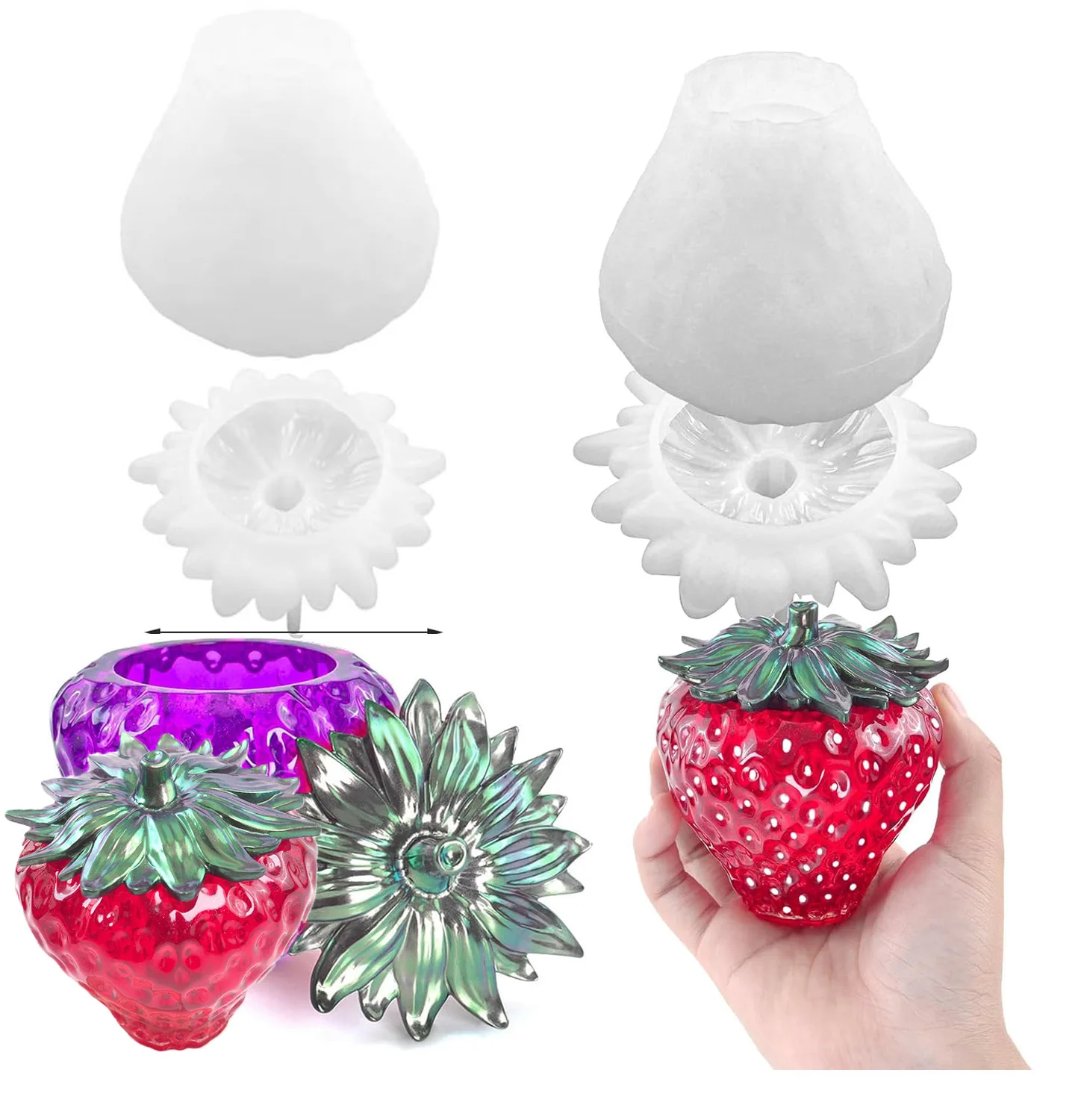 

1pcs Strawberry Jar Resin Molds with Lids Cute Storage Jar Silicone Mold ewelry Candle Holder Art Craft Home Ornament Resin Mold