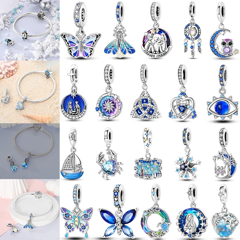 Серия Blue: Подвески из серебра 925 пробы в форме яйца с цирконием CZ, морская черепаха, дельфин, подвеска в виде Земли, подходят для оригинального браслета, украшения для рукоделия.