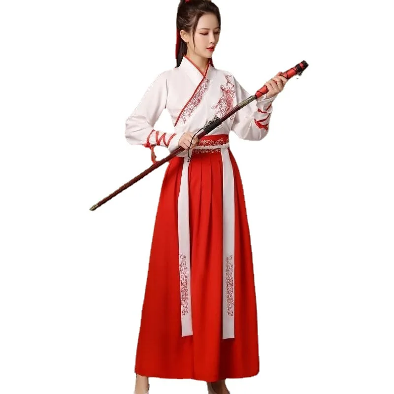 Wuxia style Hanfu female Chinese style cross collar waist length Ru skirt male student class uniform couple ancient costume dail