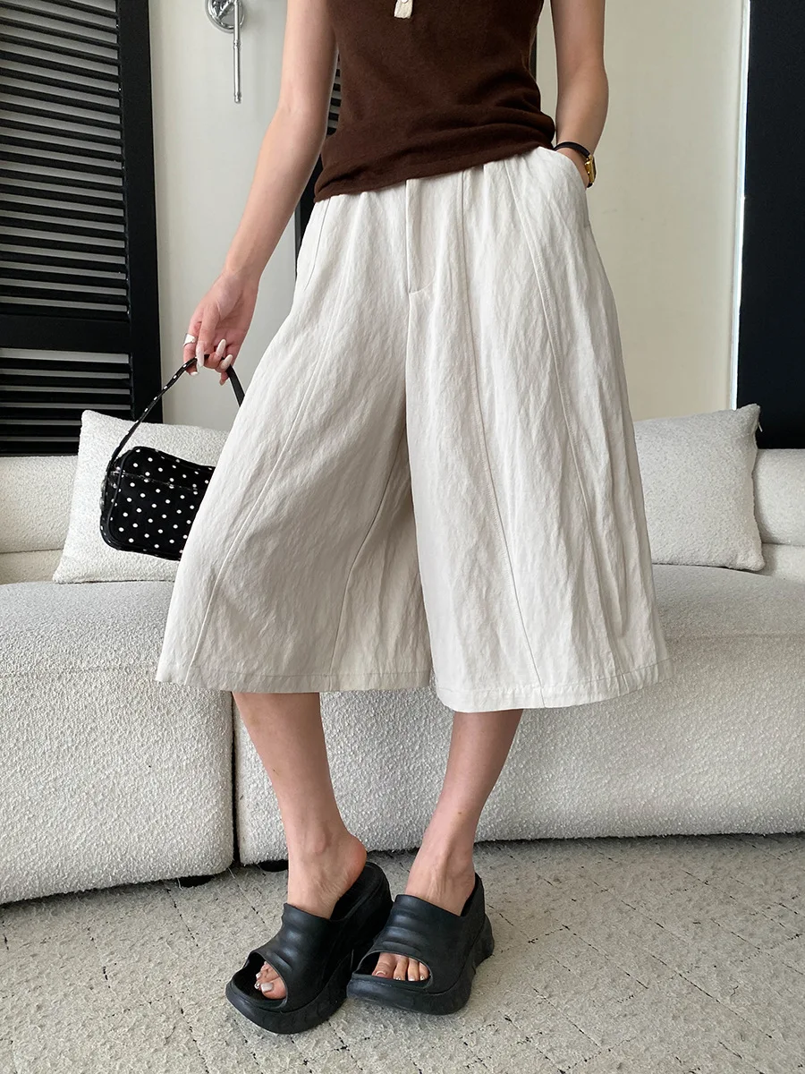 Summer women's casual solid color loose high waisted wide leg pants
