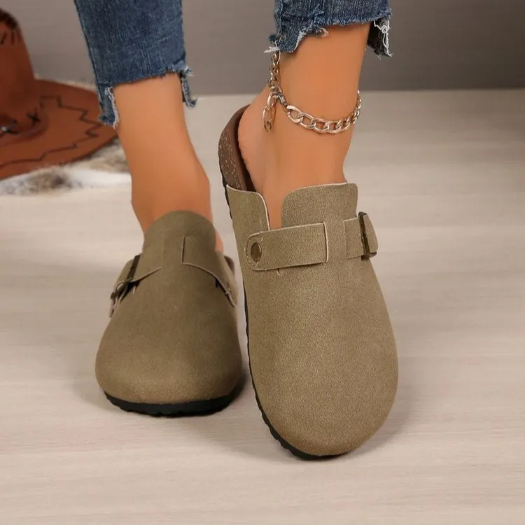 2024 New Women's Slippers Fashion Women's Suede Mules Slippers Women Clogs Cork Insole Sandals Outdoor Beach Slides Home Shoes