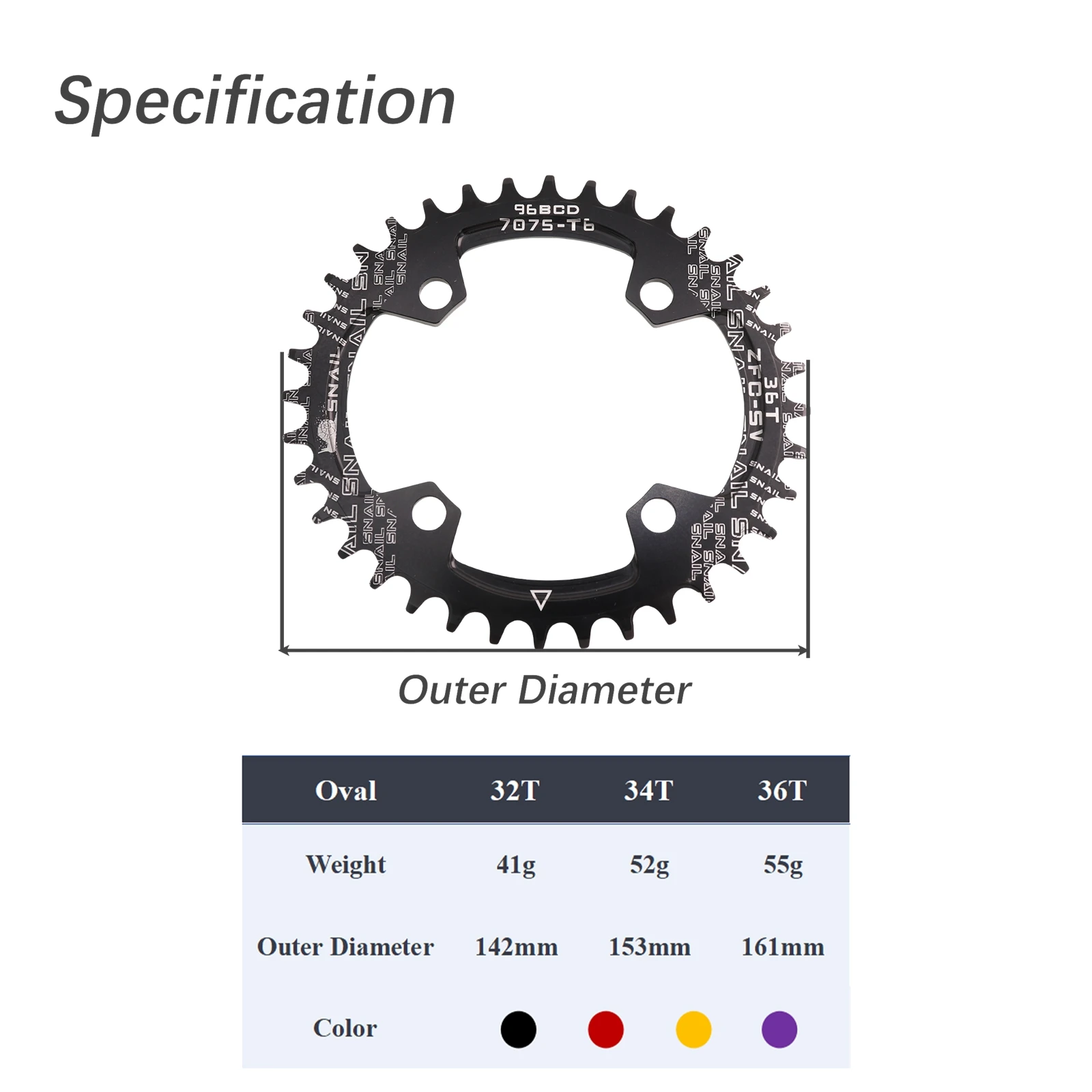 SNAIL 96BCD Oval Chainring for Shimano Alivio M4050 M4000 M3000 M2000 Narrow-Wide 32–36T