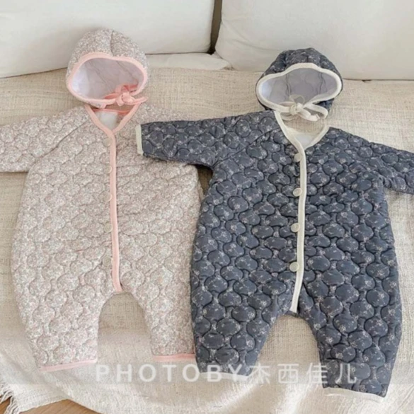 

Onesie 2025 Autumn and Winter New Children's Clothing Boys and Girls Warm Floral Hoodie Onesie Casual Simple All Match