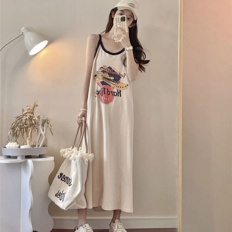 taste casual holiday sleeveless halter dress  summer homewear  Women Nightdress  Cartoon Nightgowns Casual Sleepwear