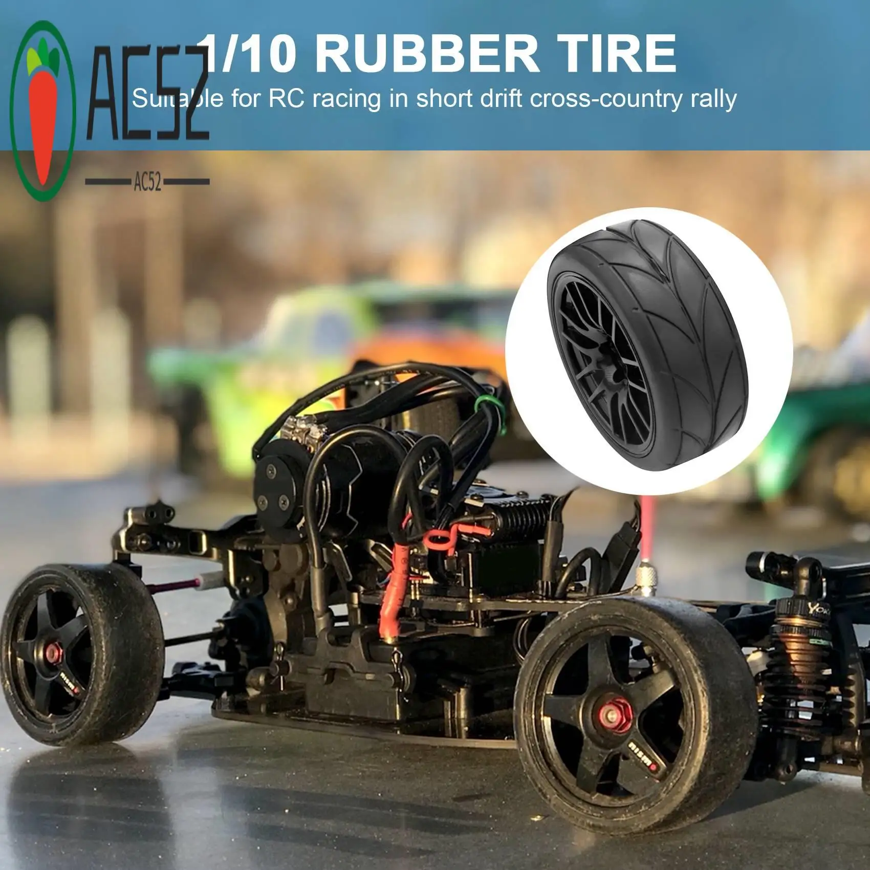 

AC52-4Pcs 1/10 Резиновая шина Rc Гоночный автомобиль Шины на ободе дорожного колеса подходят для Hsp Hpi 9068-6081 Радиоуправляемая автомобильная часть