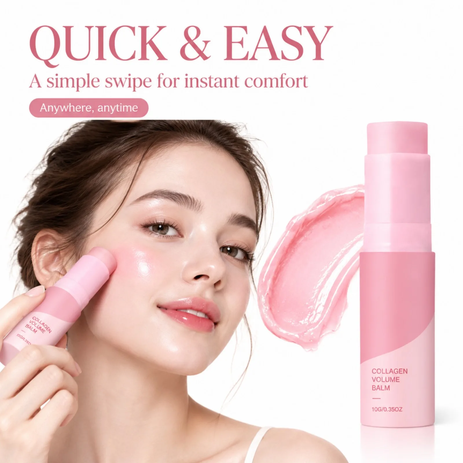 Collagen Multi Balm Stick Face Lip Hydrating Nourish Skin Supple Glossy Look Portable Twist Up Makeup Primer Multi Area Use 10g
