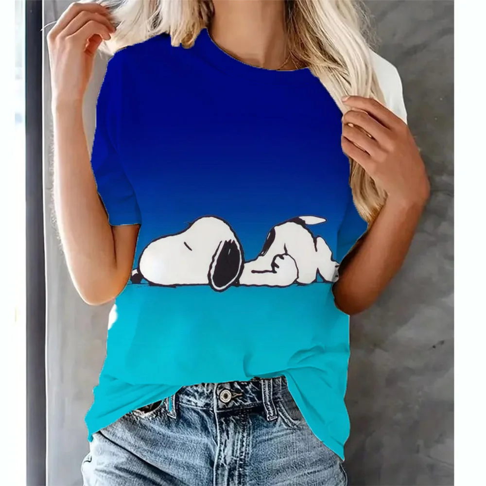 Damska koszulka z okrągłym dekoltem Snoopy Print Fashion Y2k Streetwear Letnia koszulka damska z krótkim rękawem Y2K