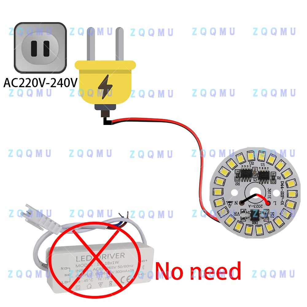 10PCS SMD2835 LED Module 3W-18W AC220V Driver-Free PCB Board for DIY Table Floor Lamps Energy Saving Long Life High Efficiency