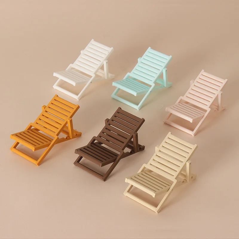1:12 Scale Dollhouse Miniature Foldable Beach Lounge Chair Set, Mini Leisure Recliner Model, Diorama Scene Accessory for BJD/OB