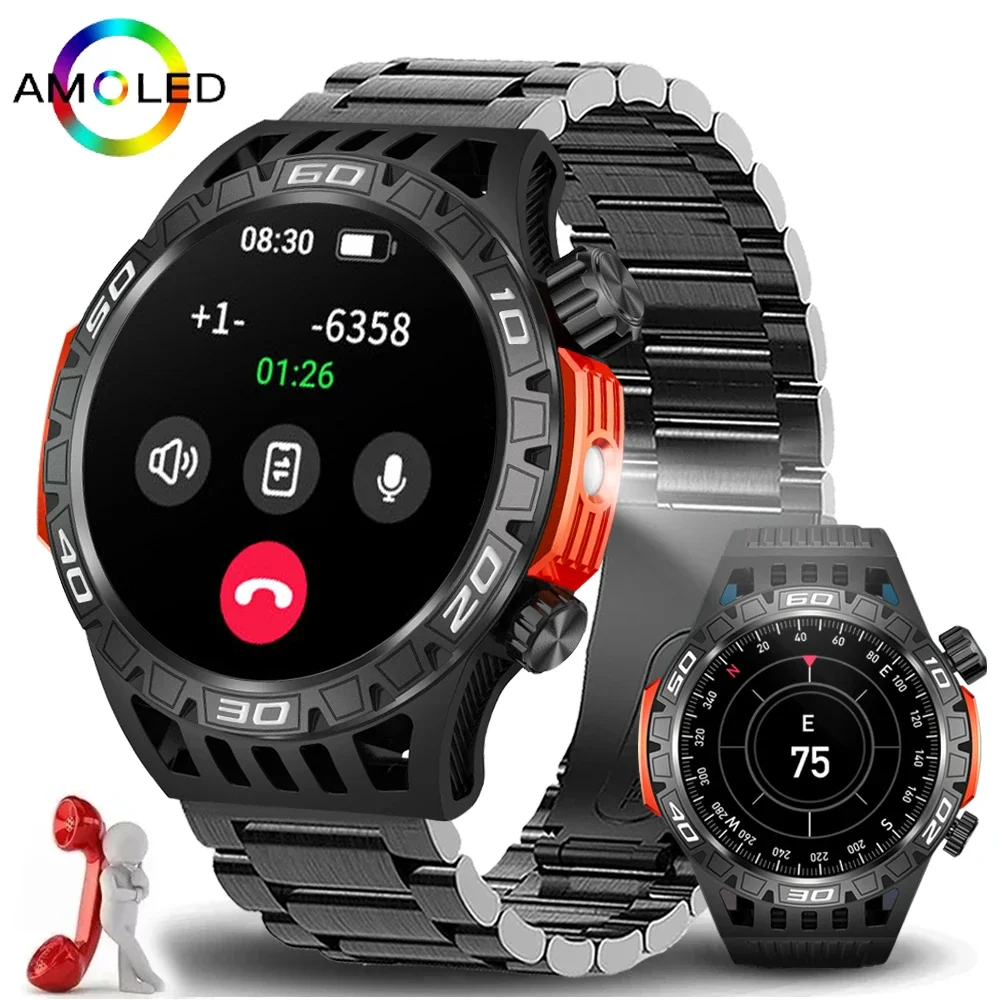 New 2024 Smartwatch for Active Men Outdoor Military LED Glow Bluetooth Fitness Waterproof Perfection Compass Exceptional Quality