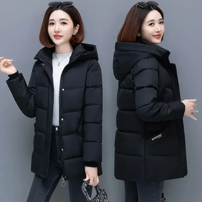 Down Jacket Downcotton Padded Coach Women\'s Medium length 2024 Winter New Style Thickened Cotton Jacket Loose fit Warm Down Coat