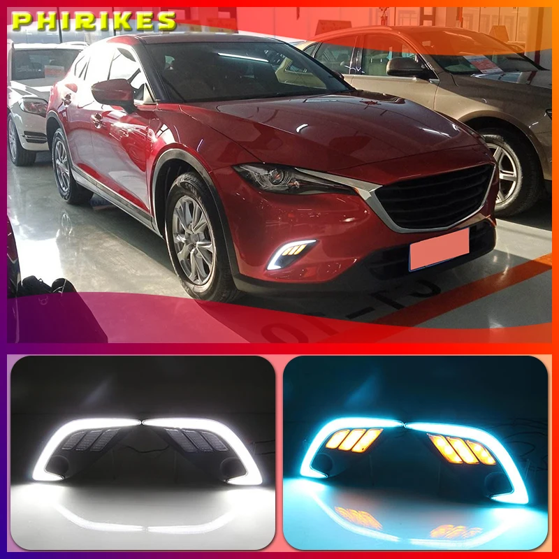 

1 set For Mazda CX-4 CX 4 CX4 2016 2017 LED DRL Daytime Running Light Fog Daylight yellow Signal lamp car-Styling