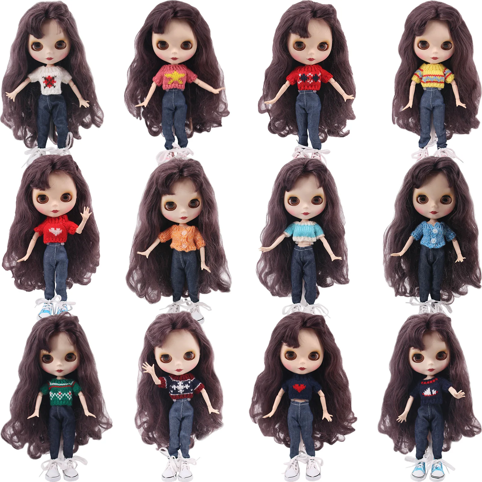 3 Bộ 1/6 BJD Quần Áo Búp Bê Tay Áo Len + Quần Dài Thời Trang Tình Yêu Mẫu Cho 11.8Inch Barbies Búp Bê, blythe Búp Bê Nữ Kid Đồ Chơi