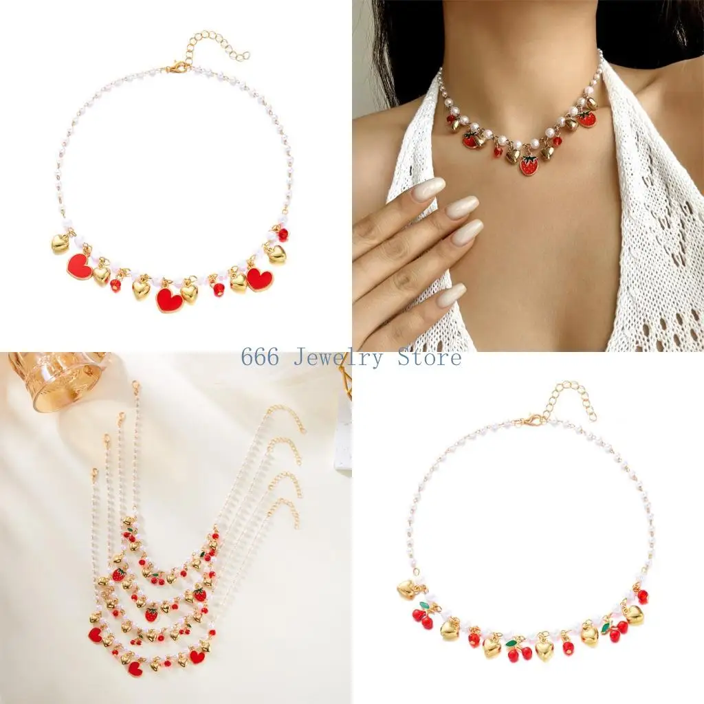 F2TD Versatile Fruit Inspired Jewelry Adjustable Margarite Accented Necklace With Heart Charm Suitable For All Occasion