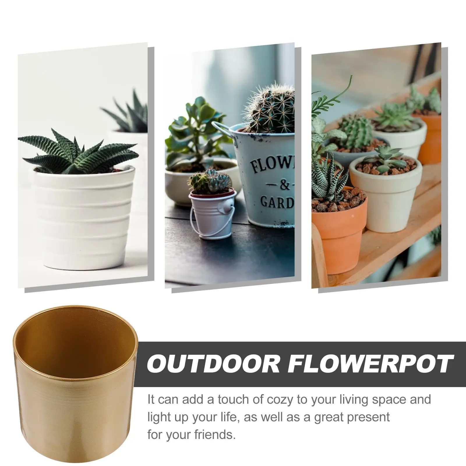 Hug Bucket Flower Pot Iron Succulent Plant Outdoor Window Metal Desktop Planter Golden