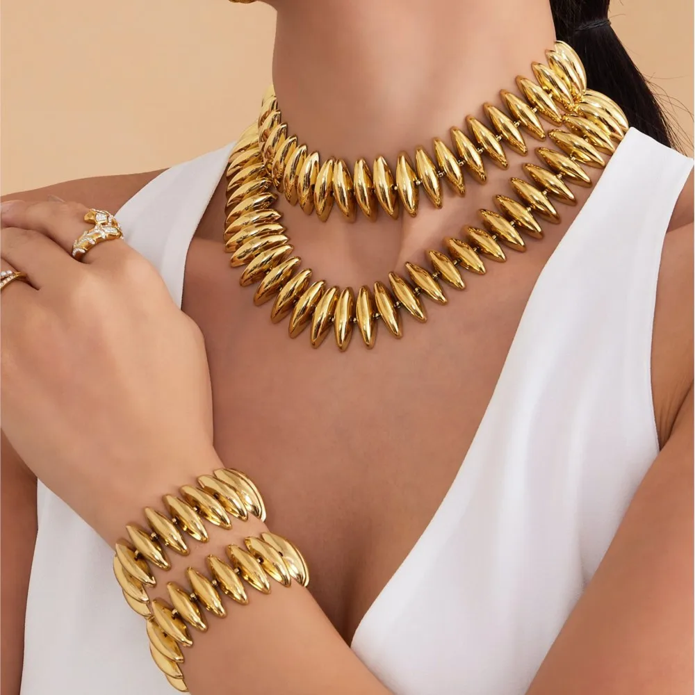 Stainless Steel Choker Bracelet Set 18K Gold Plated