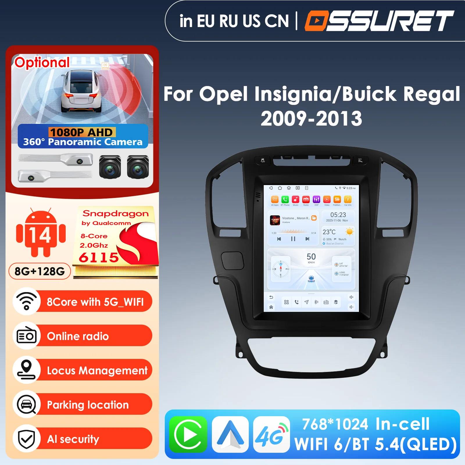 

9,7-дюймовый 4G LTE CarPlay Android Auto для Opel Insignia и Buick Regal 2008-2013, GPS-навигация, стереосистема на базе Snapdragon с Wi-Fi
