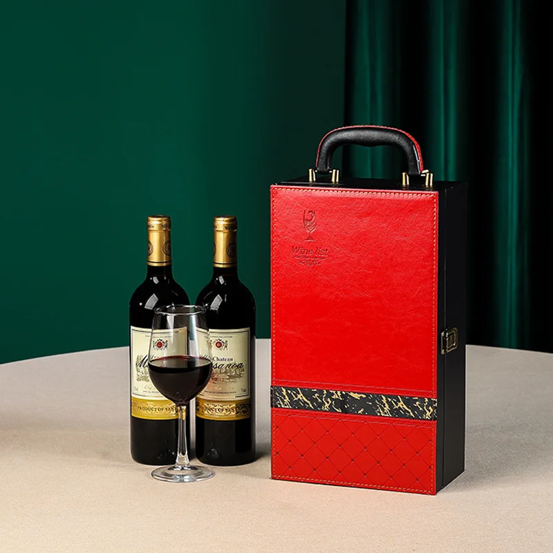 Customizable: Bottled Wine Packaging Box Made of Leather Material Red Wine Gift Packaging Double Gold-plated Red Wine Box