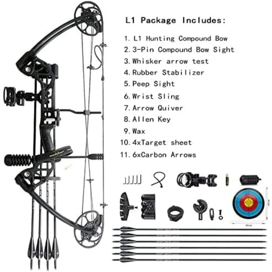 قوس مركب سحب الوزن 070 رطل للسحب للمبتدئين والآرتشر المتوسط قابل للتعديل بالكامل 19.2531 مع جميع الملحقات حتى
