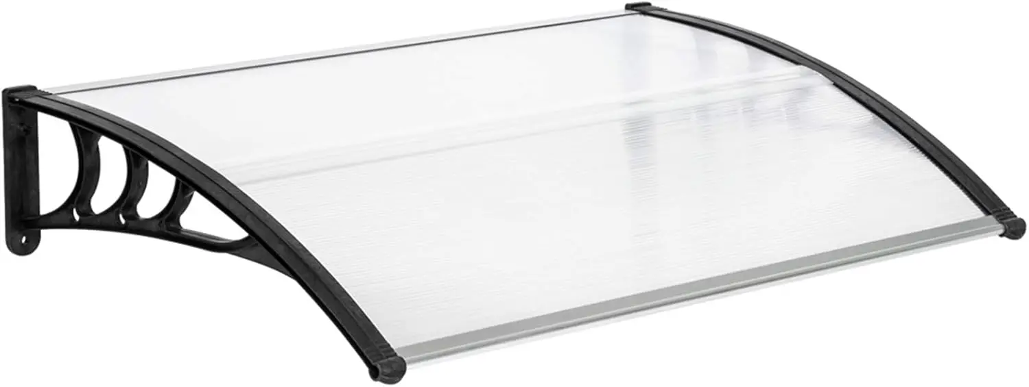 116 Inch / 78 Inch / 39 Inch Luifel Buiten Polycarbonaat Holle Plaat Deur Patio Luifel (Zilveren Luifel + Zwarte Beugel,