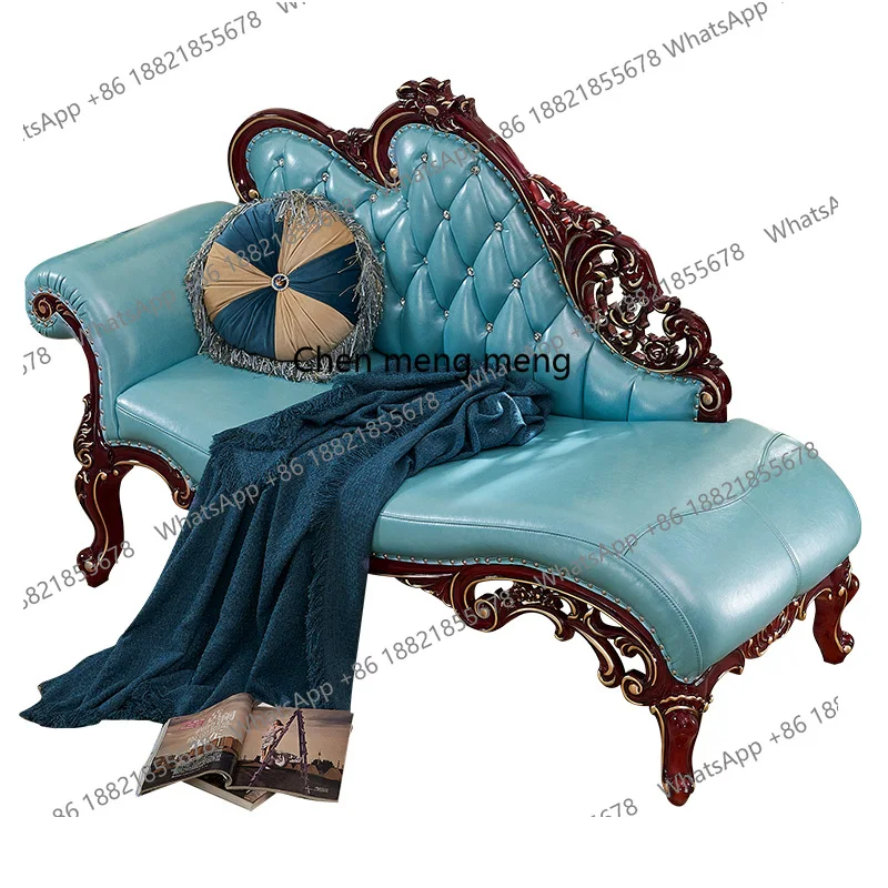 

Европейский кожаный шезлонг, полный резьба по дереву, цветок, двойной диван для отдыха, ленивый диван