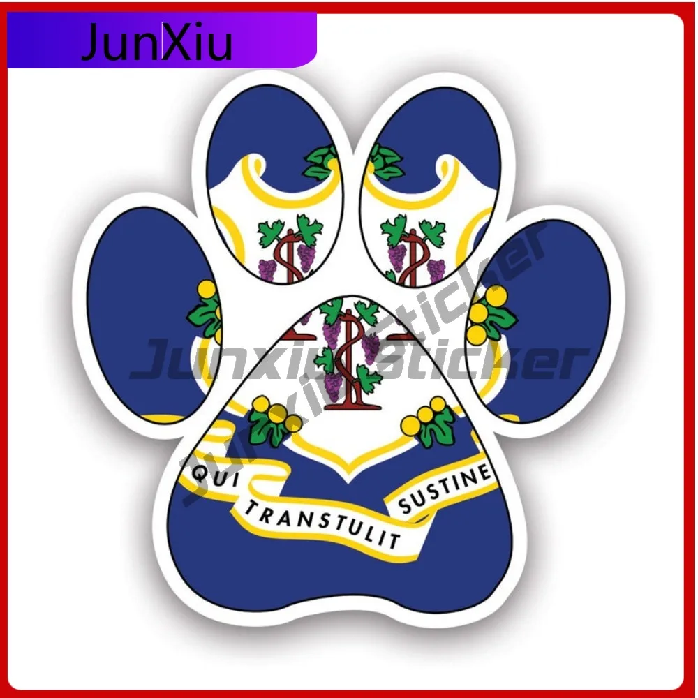

Connecticut State Paw Print Shaped Sticker Creative Decals Uv Protected Dog Dogs Cat Cats Pet Pets Puppy Prints State Flag