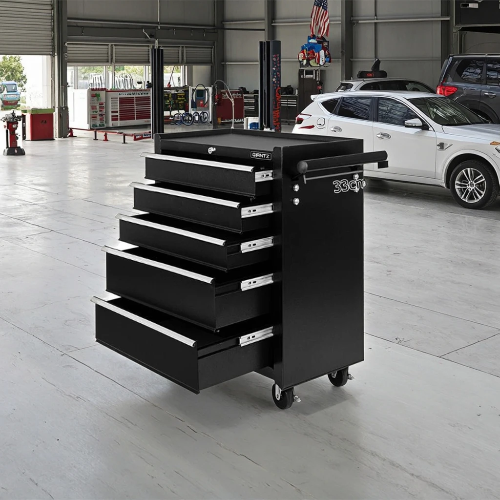 

High Quality 5 Drawers Movable Black Tool Cabinet Trolley with Handle and Wheels