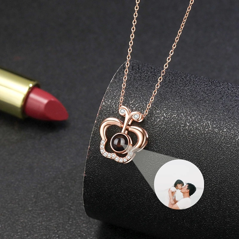 Twinkling Custom Photo Projection Photo Necklace for Women Butterfly Pendant Necklace Birthday Jewelry Girlfriend Lover Gift