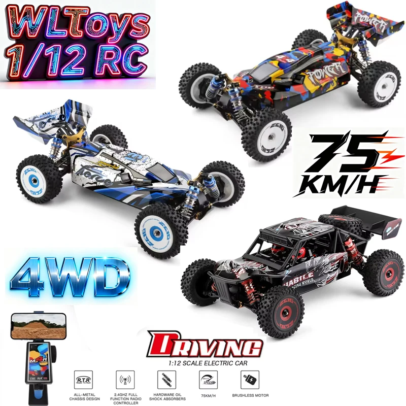 Wltoys 124007 124019 pro 1:12 carro rc sem escova 4wd 75 km/h rtr uma mão de controle remoto corrida off-road deriva meninos brinquedos crianças presente